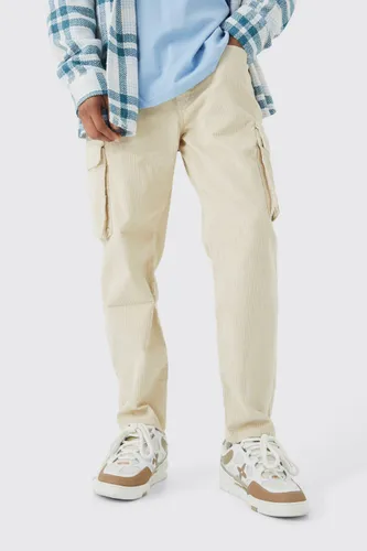 Men's Fixed Waist Relaxed Tapered Cargo Cord Trouser - Beige - 28, Beige