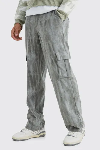 Men's Fixed Waist Relaxed Tie Dye Cargo Corduroy Trouser - Grey - 28R, Grey