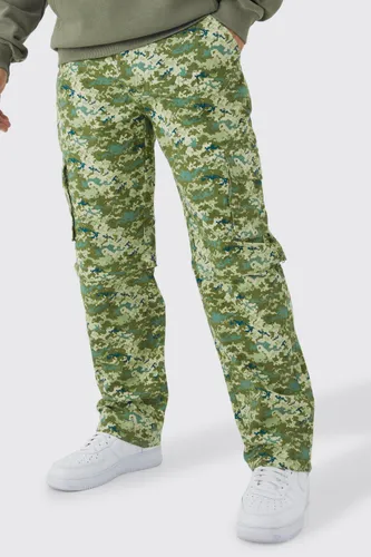 Men's Fixed Waist Relaxed Zip Off Leg Camo Cargo Trouser - Green - 28, Green