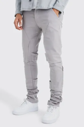 Men's Fixed Waist Skinny Stacked Gusset Strap Cargo Trouser - Grey - 30, Grey