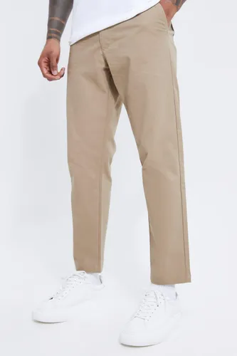 Men's Fixed Waist Slim Fit Cropped Chino Trousers - Beige - 28, Beige