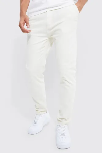 Men's Fixed Waist Slim Fit Stretch Chino Trousers - Cream - 30, Cream