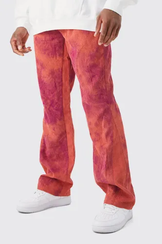Men's Fixed Waist Slim Flare Gusset Tie Dye Corduroy Trouser - Pink - 28R, Pink