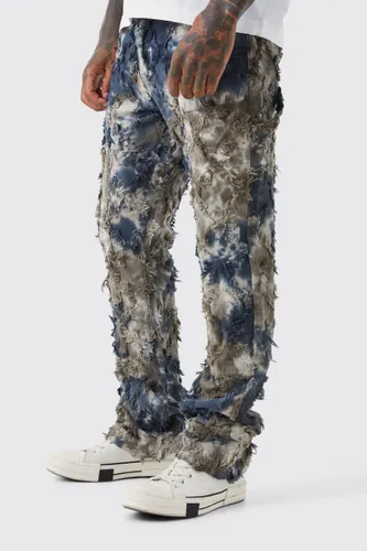 Men's Fixed Waist Slim Oil Camo Cargo Tapestry Trouser - Grey - 28, Grey