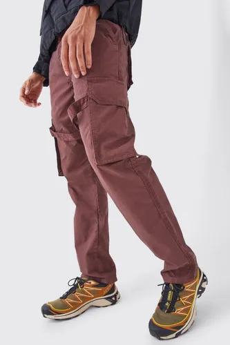 Men's Fixed Waist Strap Detail Straight Leg Trousers - Brown - 28, Brown