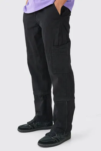 Men's Fixed Waist Zip Off Split Hem Relaxed Trouser - Black - 28, Black
