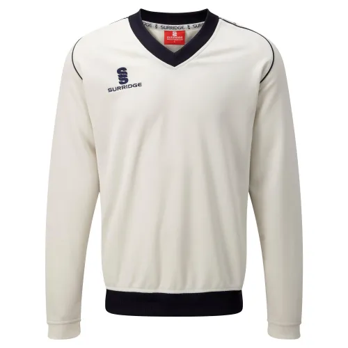 Mens Fleece Lined Sweater / Sports / Cricket (white/ Navy Trim)