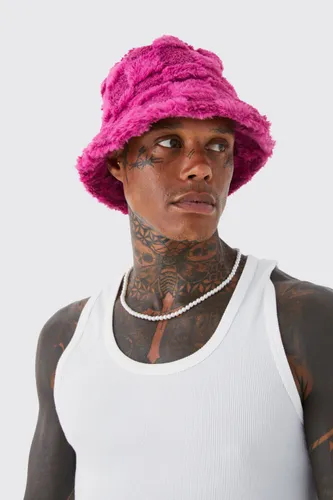 Men's Fluffy Checkerboard Bucket Hat - Pink - S/M, Pink