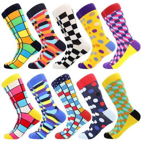 Men's Fun Dress Socks Patterned Crew Colorful Funky Fancy