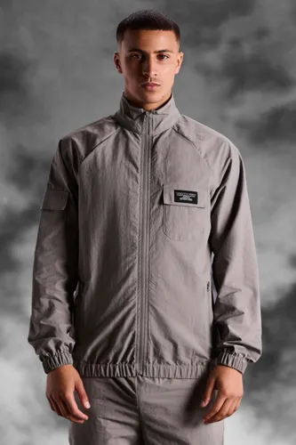 Men's Funnel Neck Nylon Cargo Jacket - Grey - S, Grey