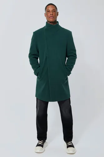 Men's Funnel Neck Wool Look Overcoat - Green - S, Green