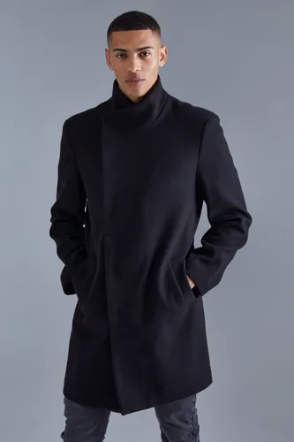 Men's Funnel Neck Wool Look Overcoat In Black - S, Black