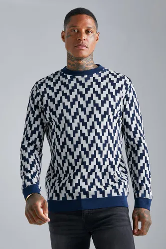 Men's Geo Square Smart Knitted Jumper - Navy - Xs, Navy