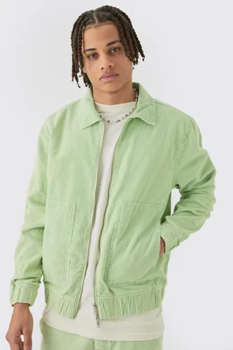 Mens Green Acid Wash Cord Bomber In Sage, Green
