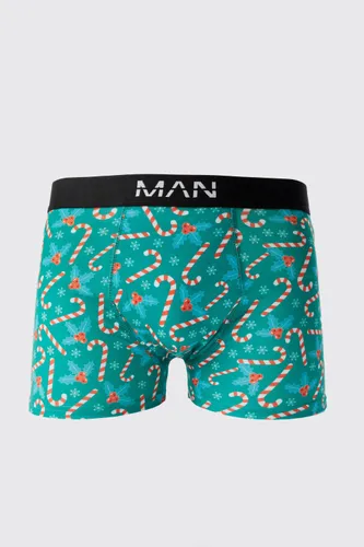 Mens Green Christmas Candy Cane Print Boxers, Green