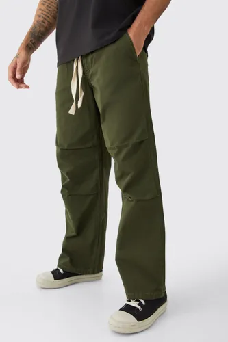 Mens Green Elasticated Waist Contrast Drawcord Baggy Trouser, Green