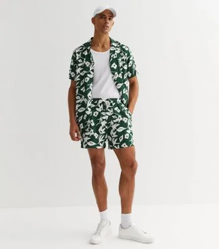 Men's Green Floral Revere Collar Short Sleeve Shirt New Look
