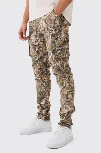 Mens Green Forest Camo Slim Stacked Multi Cargo Trouser, Green