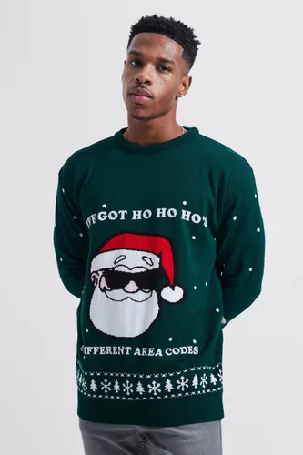 Mens Green Ho's In Area Codes Christmas Jumper, Green