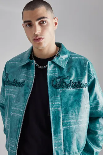Mens Green Limited Edition Boxy Printed Bomber, Green