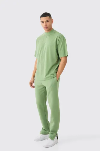 Mens Green Man Signature Oversized Extended Neck Tshirt And Jogger Set, Green