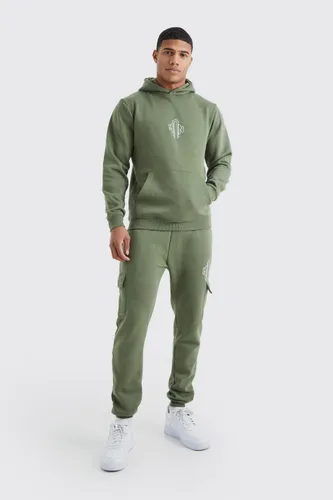 Mens Green Man Slim Fit Cargo Hooded Tracksuit, Green