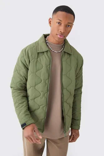 Mens Green Onion Quilted Collared Jacket, Green