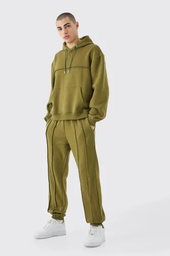 Mens Green Oversized Boxy Seam Detail Tracksuit, Green