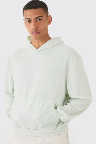 Mens Green Oversized Boxy Towelling Hoodie, Green