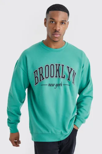 Mens Green Oversized Brooklyn Nyc Sweatshirt, Green