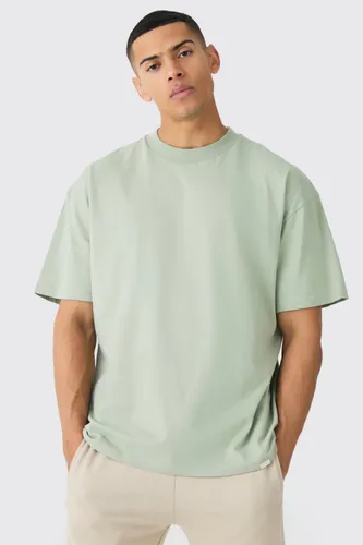 Mens Green Oversized Extended Neck Heavyweight T-shirt, Green