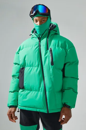 Mens Green Oversized Ski Puffer Jacket, Green
