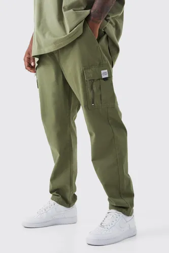 Mens Green Plus Elastic Relaxed Cargo Zip Detail Trouser, Green