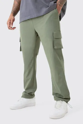 Mens Green Plus Elastic Waist Lightweight Stretch Skinny Cargo Trouser, Green
