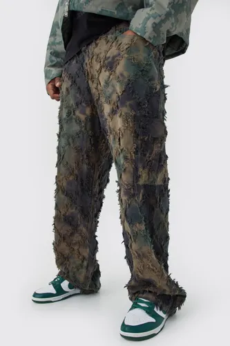 Mens Green Plus Fixed Waist Relaxed Oil Camo Cargo Tapestry Trouser, Green