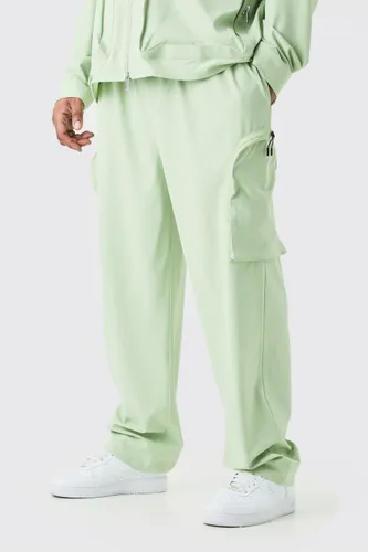 Mens Green Plus Technical Stretch Elasticated Waist Zip Cargo Trouser, Green