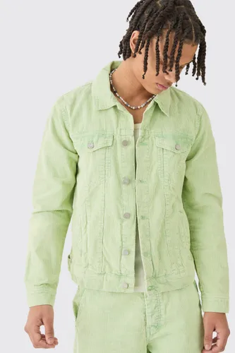Mens Green Regular Cord Jacket In Sage, Green