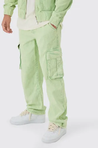 Mens Green Relaxed Cargo Cord Trouser In Sage, Green