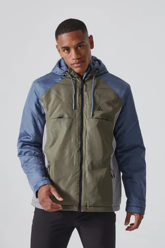 Mens Green Relaxed Colour Block Padded Riptstop Jacket, Green
