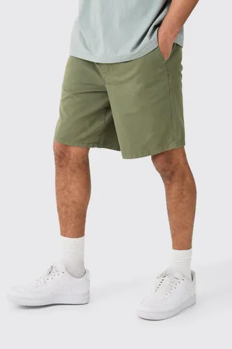 Mens Green Relaxed Fit Elasticated Waist Chino Shorts in Khaki, Green