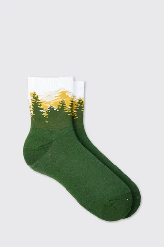 Mens Green Scenic Print Socks, Green
