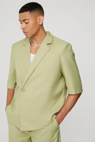 Mens Green Short Sleeve Boxy Wrap Blazer, Green