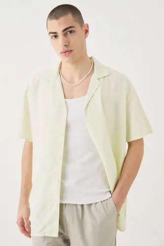 Mens Green Short Sleeve Oversized Linen Shirt, Green