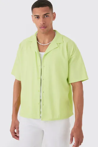 Mens Green Short Sleeve Ribbed Boxy Shirt, Green