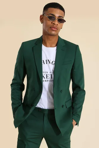 Mens Green Skinny Double Breasted Suit Jacket, Green