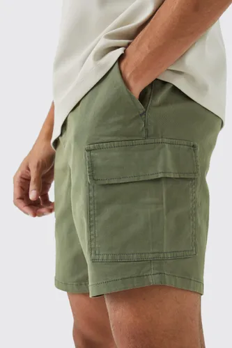 Mens Green Slim Fit Elasticated Waist Cargo Shorts, Green
