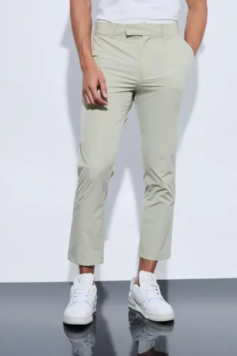 Mens Green Stretch Tailored Cropped Trousers, Green