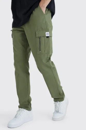 Mens Green Tall Elastic Relaxed Cargo Zip Detail Trouser, Green