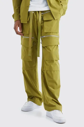 Mens Green Tall Elasticated Waist Technical 3d Pocket Cargo Trouser, Green
