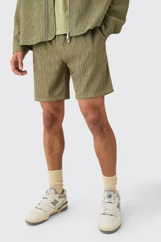 Mens Green Textured Satin Elasticated Waist Shorts, Green